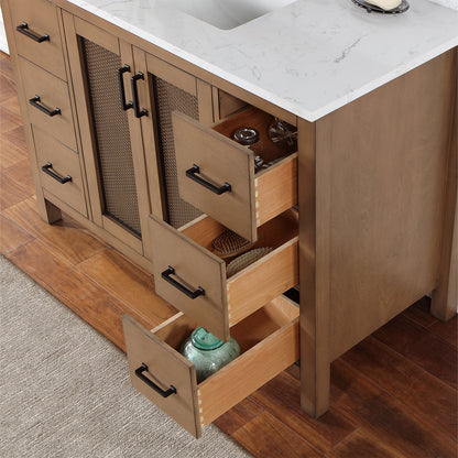 Hadiya 48" Single Bathroom Vanity Set in Brown Pine with Aosta White Engineered Stone Countertop with Mirror