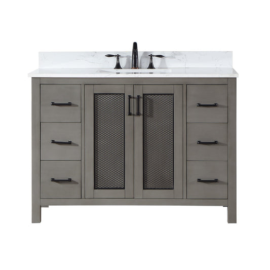 Hadiya 48" Single Bathroom Vanity Set in Gray Pine with Aosta White Engineered Stone Countertop without Mirror