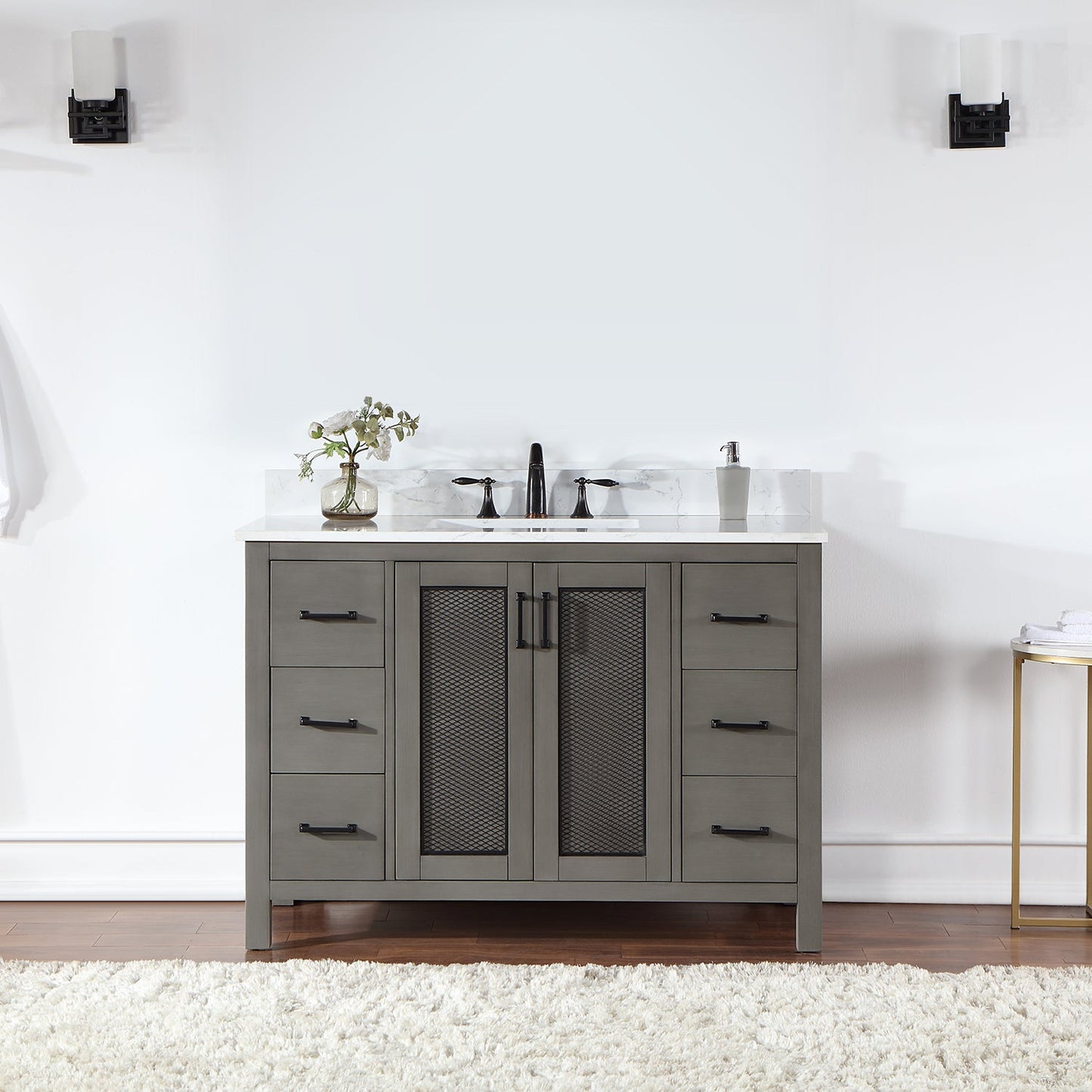 Hadiya 48" Single Bathroom Vanity Set in Gray Pine with Aosta White Engineered Stone Countertop without Mirror