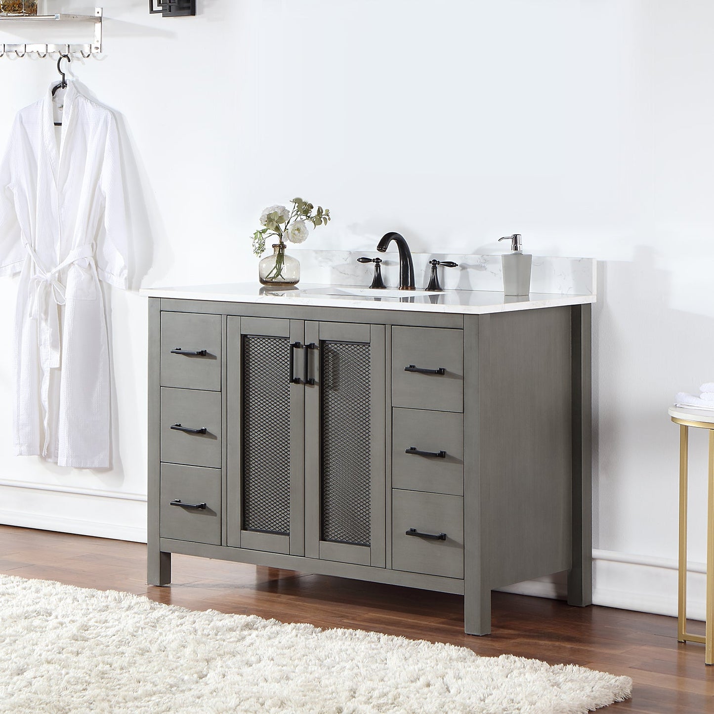 Hadiya 48" Single Bathroom Vanity Set in Gray Pine with Aosta White Engineered Stone Countertop without Mirror