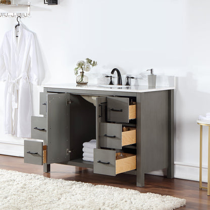 Hadiya 48" Single Bathroom Vanity Set in Gray Pine with Aosta White Engineered Stone Countertop without Mirror