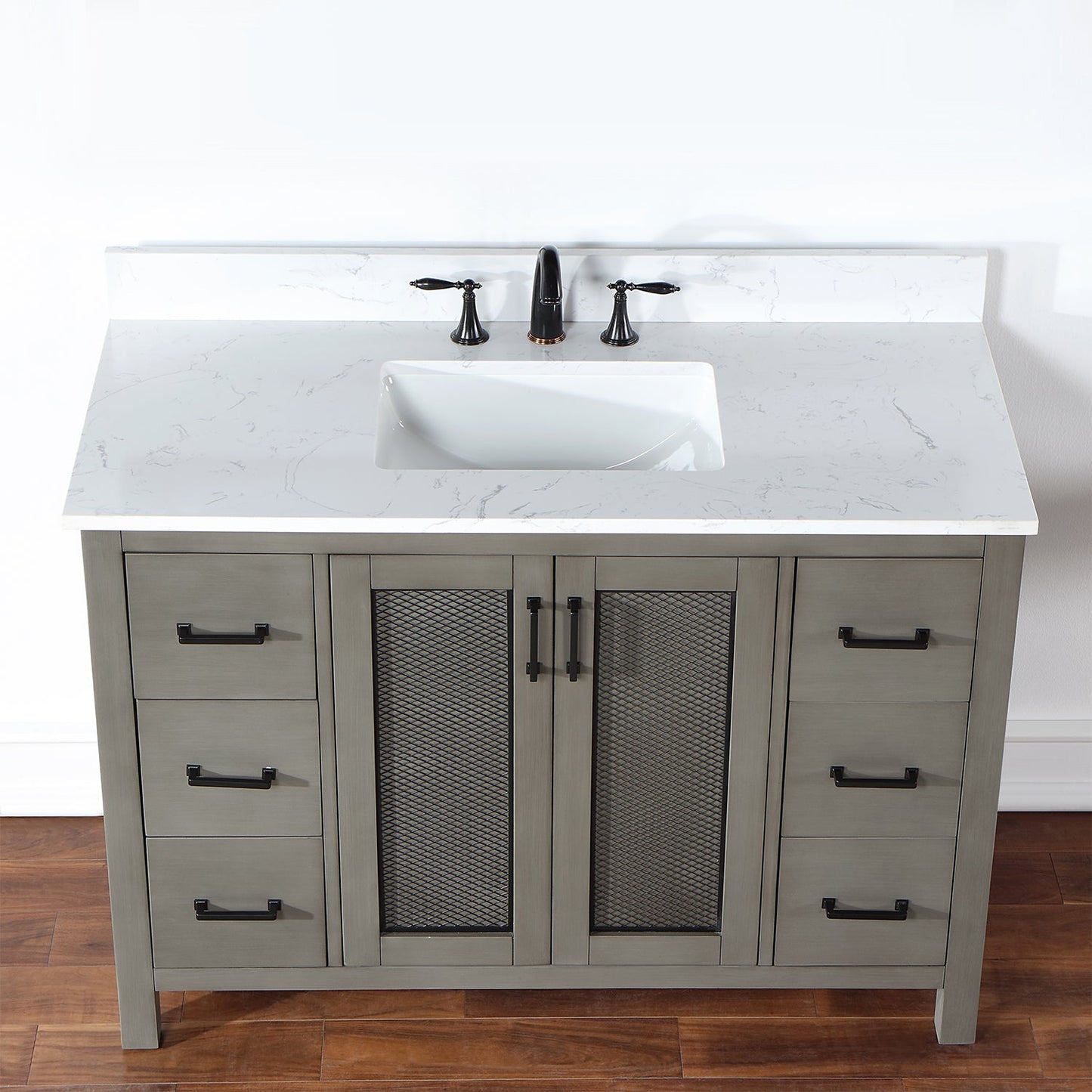 Hadiya 48" Single Bathroom Vanity Set in Gray Pine with Aosta White Engineered Stone Countertop without Mirror