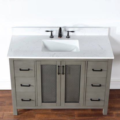 Hadiya 48" Single Bathroom Vanity Set in Gray Pine with Aosta White Engineered Stone Countertop without Mirror
