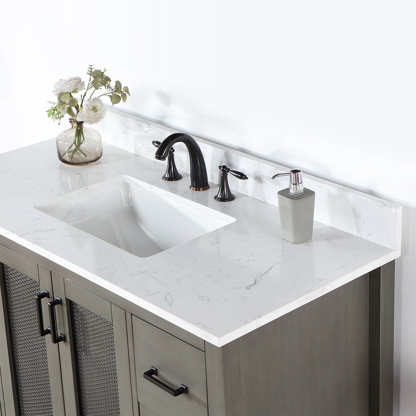 Hadiya 48" Single Bathroom Vanity Set in Gray Pine with Aosta White Engineered Stone Countertop without Mirror