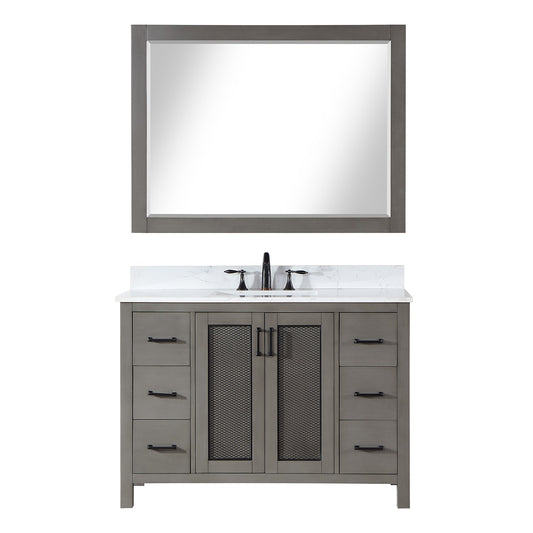Hadiya 48" Single Bathroom Vanity Set in Gray Pine with Aosta White Engineered Stone Countertop with Mirror