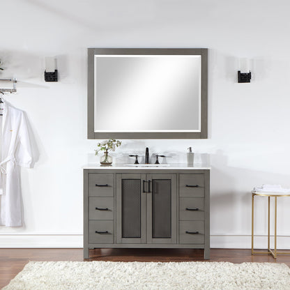 Hadiya 48" Single Bathroom Vanity Set in Gray Pine with Aosta White Engineered Stone Countertop with Mirror