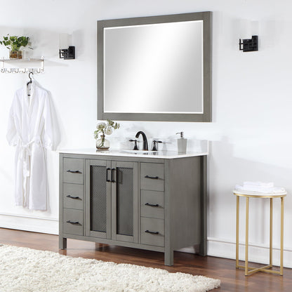 Hadiya 48" Single Bathroom Vanity Set in Gray Pine with Aosta White Engineered Stone Countertop with Mirror