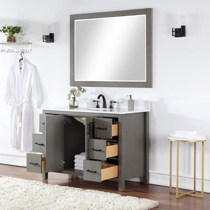Hadiya 48" Single Bathroom Vanity Set in Gray Pine with Aosta White Engineered Stone Countertop with Mirror