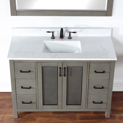 Hadiya 48" Single Bathroom Vanity Set in Gray Pine with Aosta White Engineered Stone Countertop with Mirror
