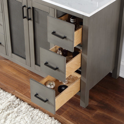 Hadiya 48" Single Bathroom Vanity Set in Gray Pine with Aosta White Engineered Stone Countertop with Mirror