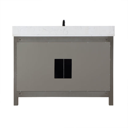 Hadiya 48" Single Bathroom Vanity Set in Gray Pine with Aosta White Engineered Stone Countertop with Mirror