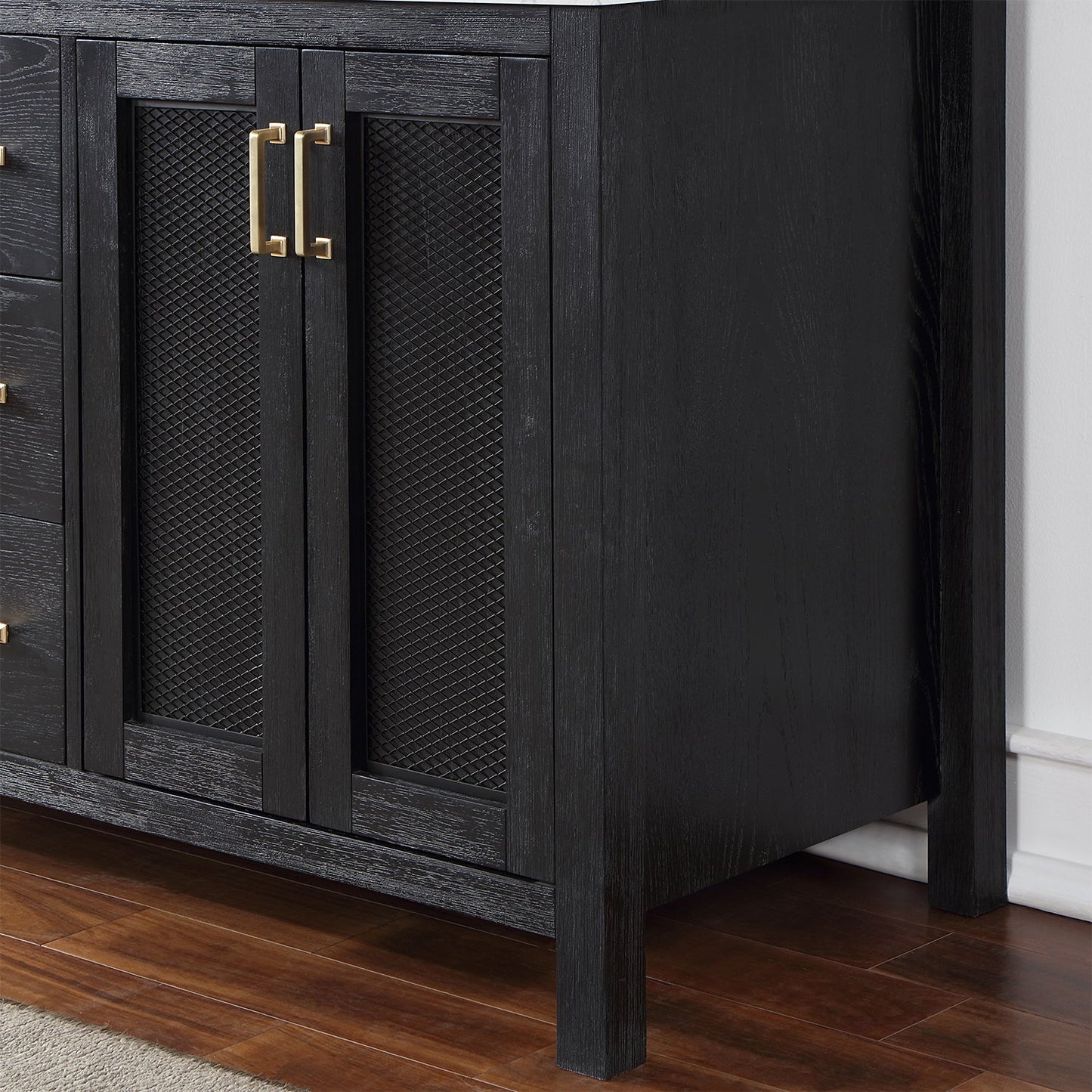 Hadiya 60" Double Bathroom Vanity Set in Black Oak with Aosta White Engineered Stone Countertop with Mirror