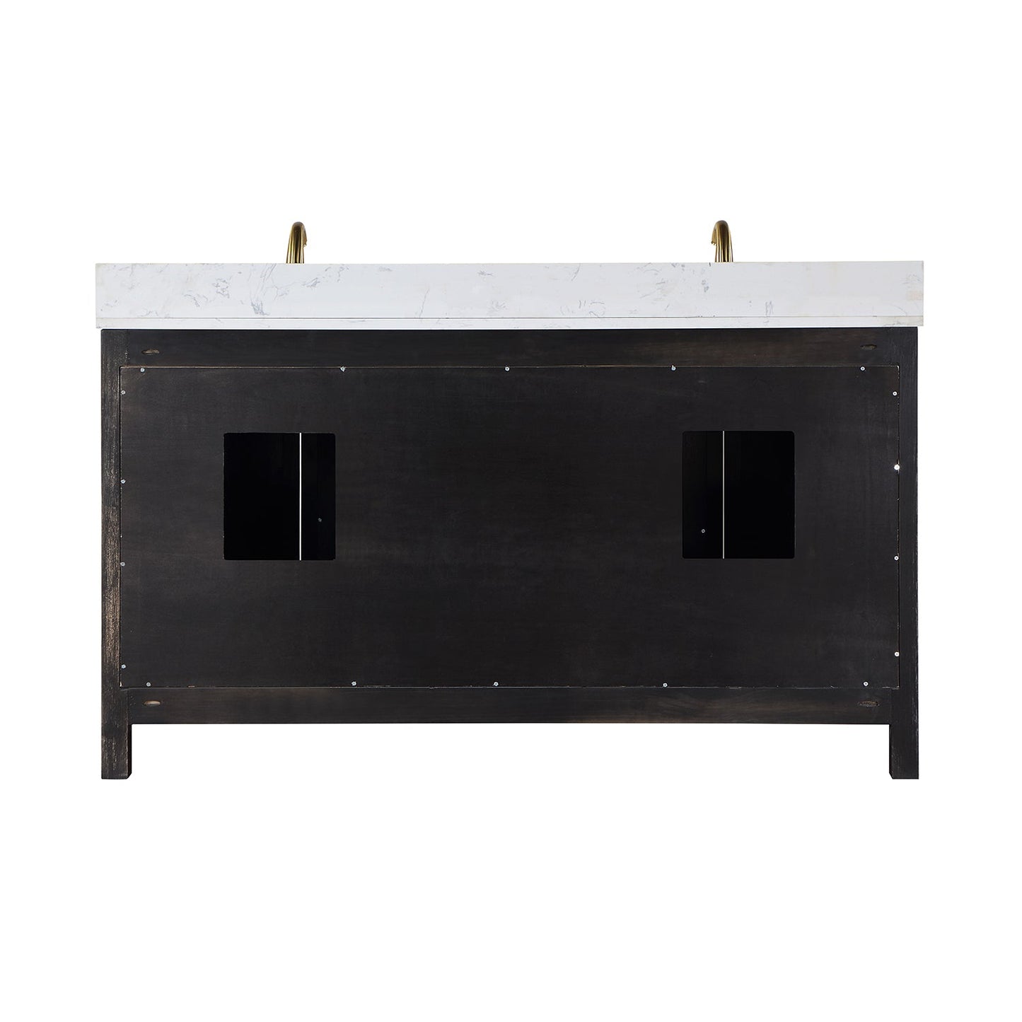 Hadiya 60" Double Bathroom Vanity Set in Black Oak with Aosta White Engineered Stone Countertop with Mirror