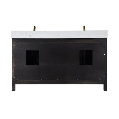 Hadiya 60" Double Bathroom Vanity Set in Black Oak with Aosta White Engineered Stone Countertop with Mirror