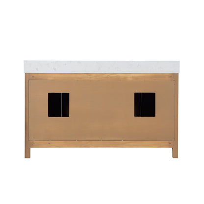 Hadiya 60" Double Bathroom Vanity Set in Brown Pine with Aosta White Engineered Stone Countertop without Mirror