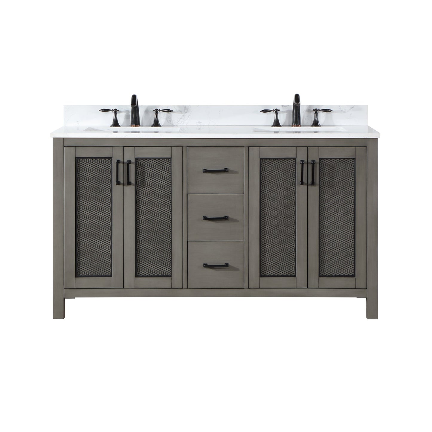Hadiya 60" Double Bathroom Vanity Set in Gray Pine with Aosta White Engineered Stone Countertop without Mirror