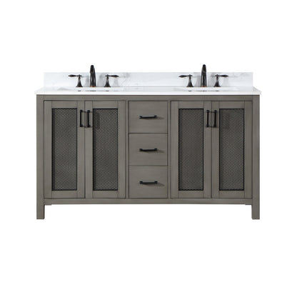 Hadiya 60" Double Bathroom Vanity Set in Gray Pine with Aosta White Engineered Stone Countertop without Mirror