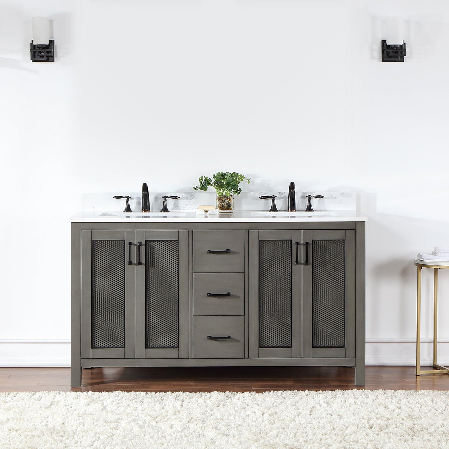 Hadiya 60" Double Bathroom Vanity Set in Gray Pine with Aosta White Engineered Stone Countertop without Mirror
