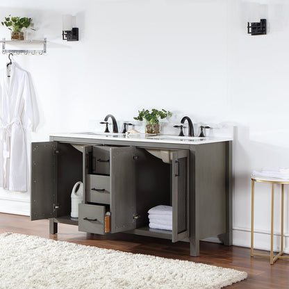 Hadiya 60" Double Bathroom Vanity Set in Gray Pine with Aosta White Engineered Stone Countertop without Mirror