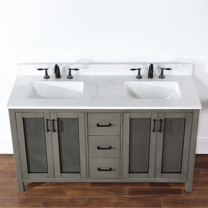 Hadiya 60" Double Bathroom Vanity Set in Gray Pine with Aosta White Engineered Stone Countertop without Mirror