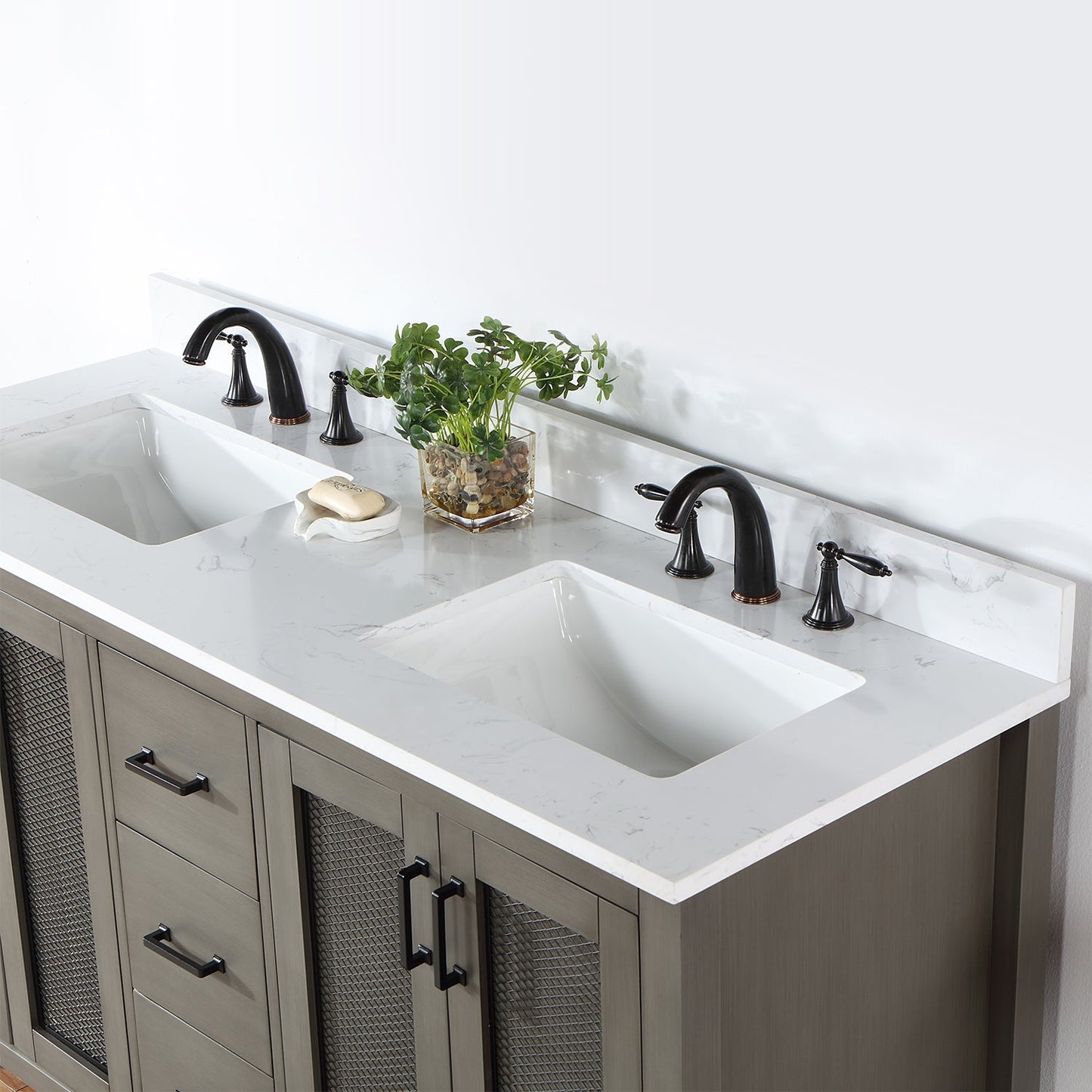 Hadiya 60" Double Bathroom Vanity Set in Gray Pine with Aosta White Engineered Stone Countertop without Mirror