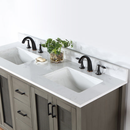 Hadiya 60" Double Bathroom Vanity Set in Gray Pine with Aosta White Engineered Stone Countertop without Mirror
