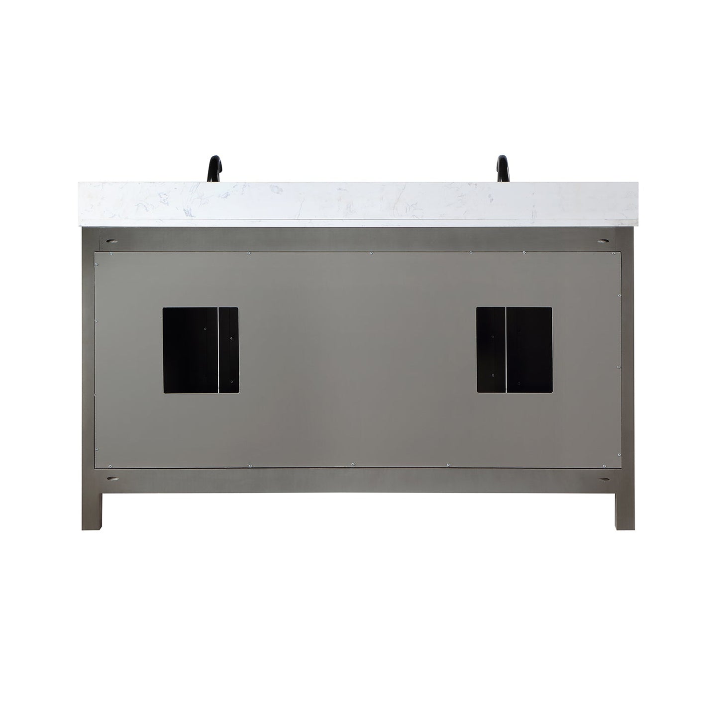 Hadiya 60" Double Bathroom Vanity Set in Gray Pine with Aosta White Engineered Stone Countertop with Mirror