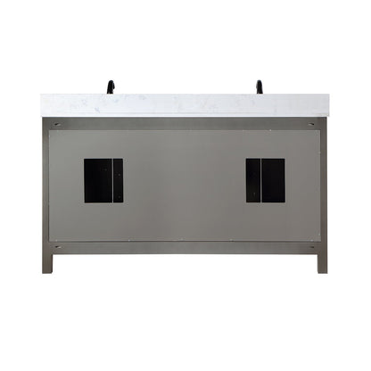Hadiya 60" Double Bathroom Vanity Set in Gray Pine with Aosta White Engineered Stone Countertop with Mirror