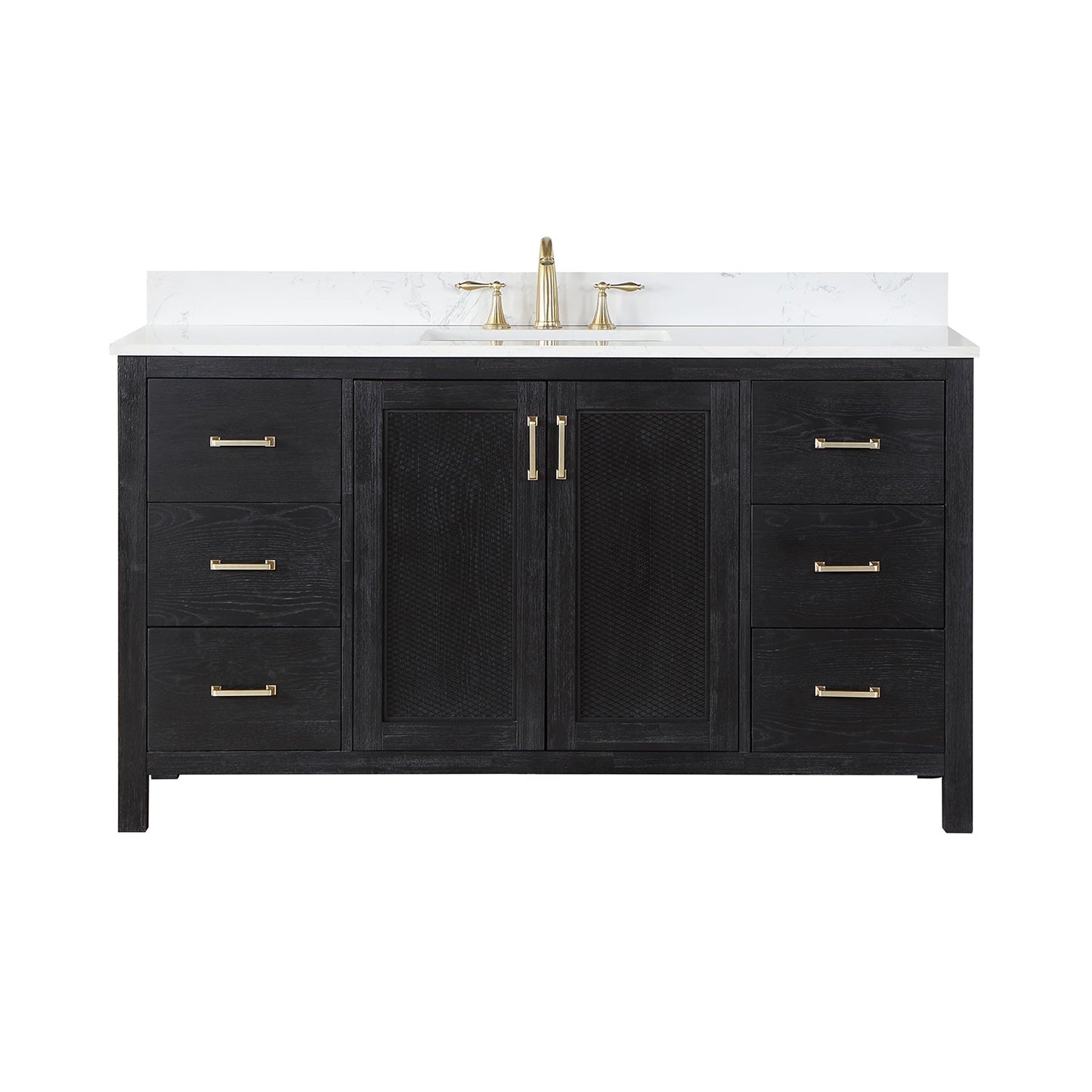 Hadiya 60" Single Bathroom Vanity Set in Black Oak with Aosta White Engineered Stone Countertop without Mirror