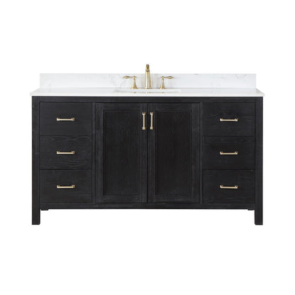 Hadiya 60" Single Bathroom Vanity Set in Black Oak with Aosta White Engineered Stone Countertop without Mirror