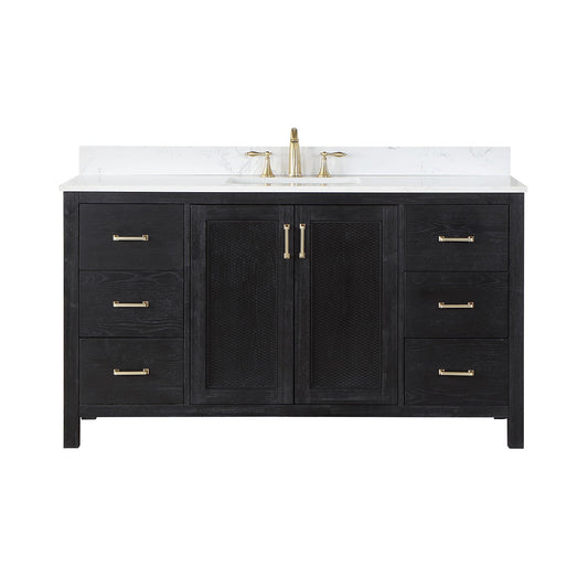 Hadiya 60" Single Bathroom Vanity Set in Black Oak with Aosta White Engineered Stone Countertop without Mirror