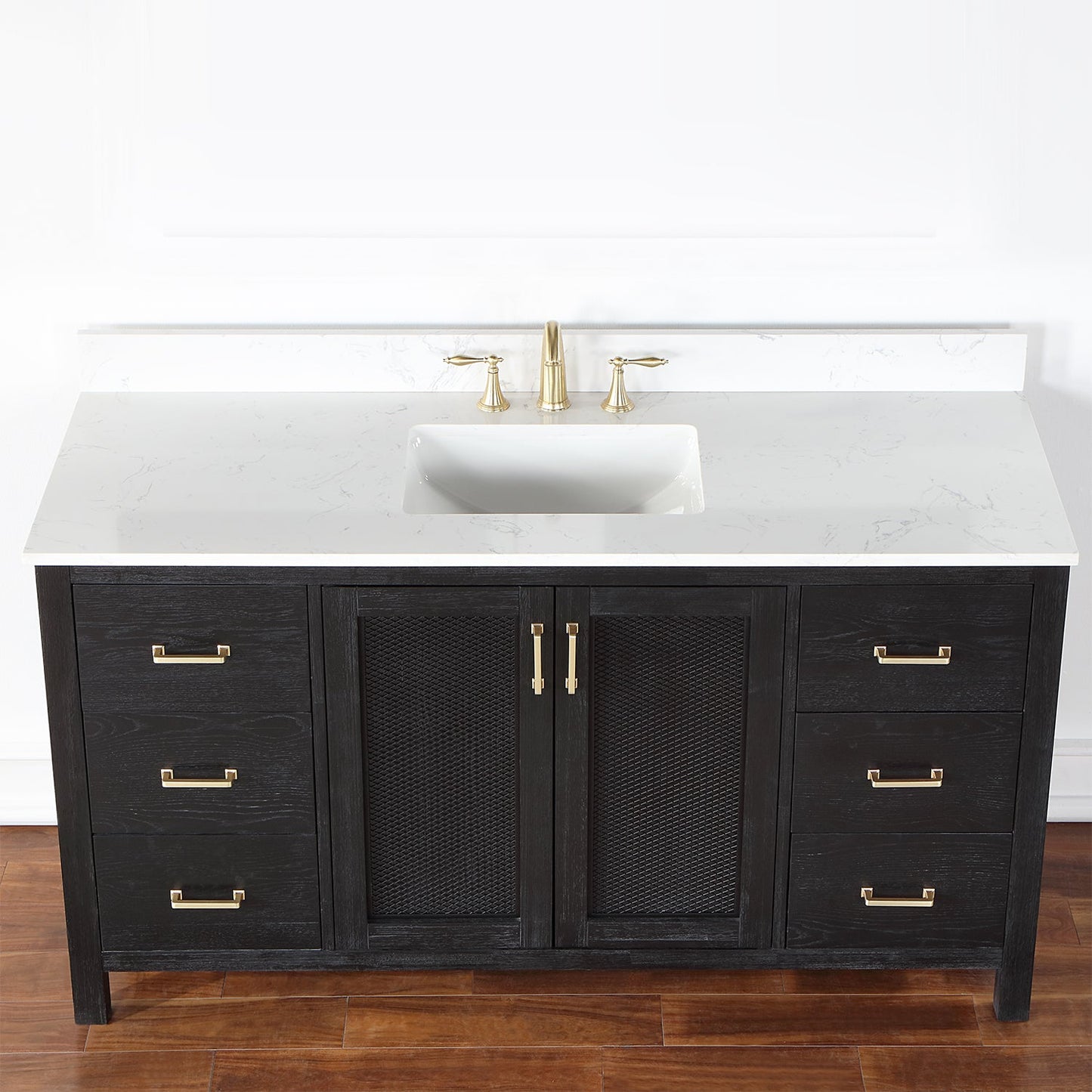 Hadiya 60" Single Bathroom Vanity Set in Black Oak with Aosta White Engineered Stone Countertop without Mirror