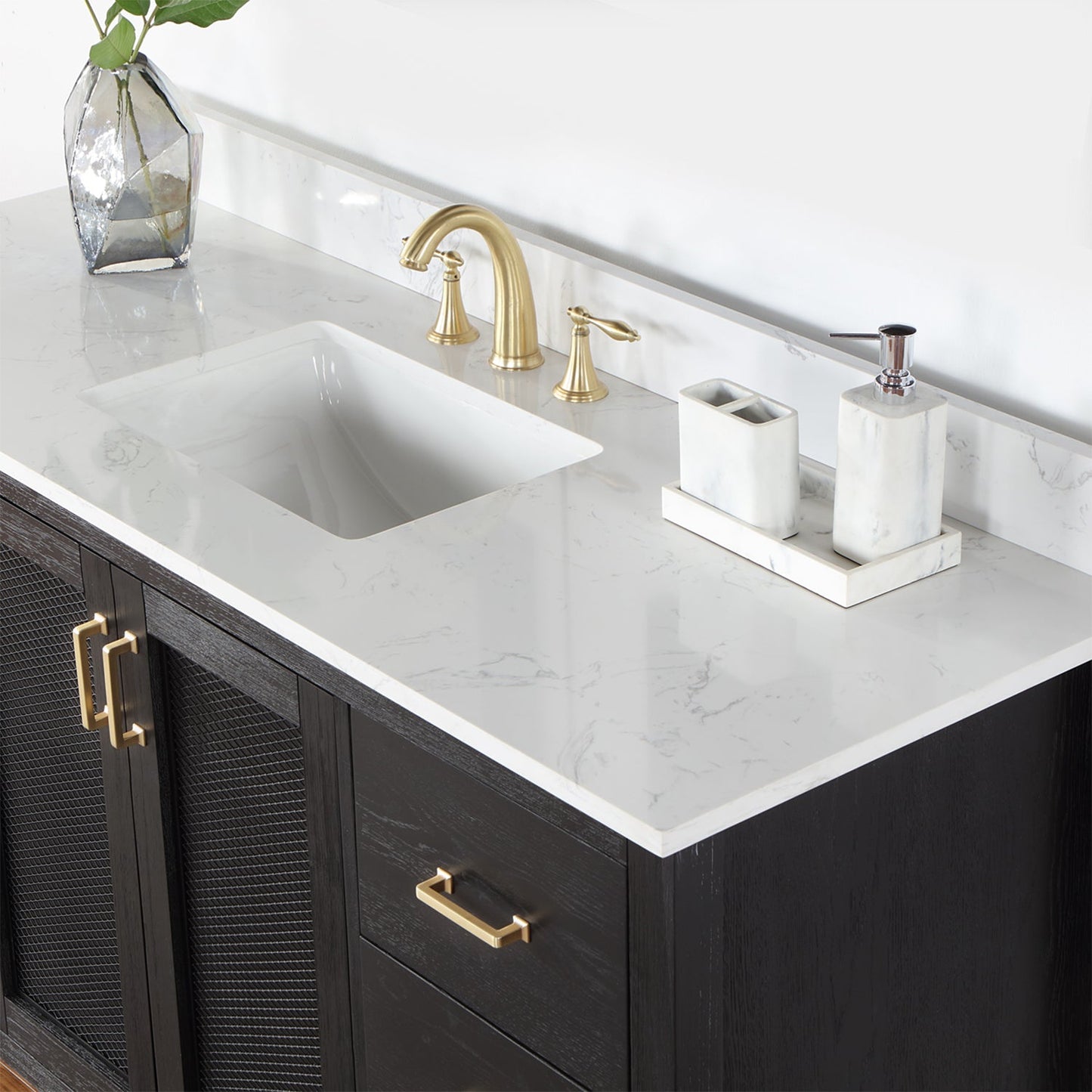 Hadiya 60" Single Bathroom Vanity Set in Black Oak with Aosta White Engineered Stone Countertop without Mirror