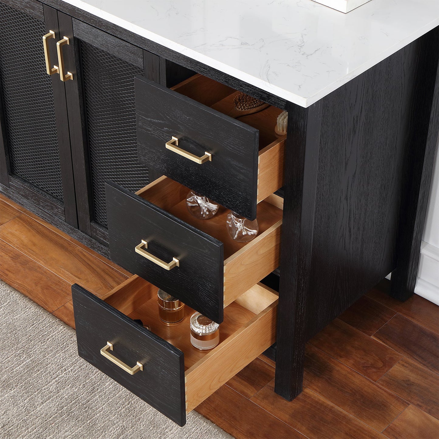 Hadiya 60" Single Bathroom Vanity Set in Black Oak with Aosta White Engineered Stone Countertop without Mirror