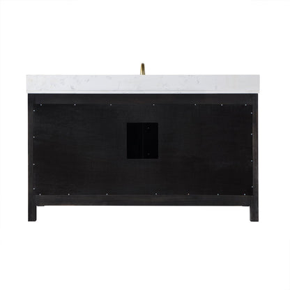 Hadiya 60" Single Bathroom Vanity Set in Black Oak with Aosta White Engineered Stone Countertop without Mirror