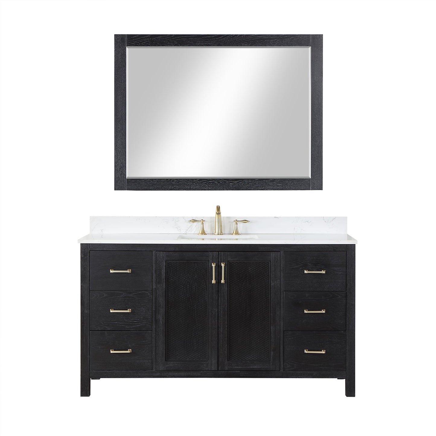 Hadiya 60" Single Bathroom Vanity Set in Black Oak with Aosta White Engineered Stone Countertop with Mirror