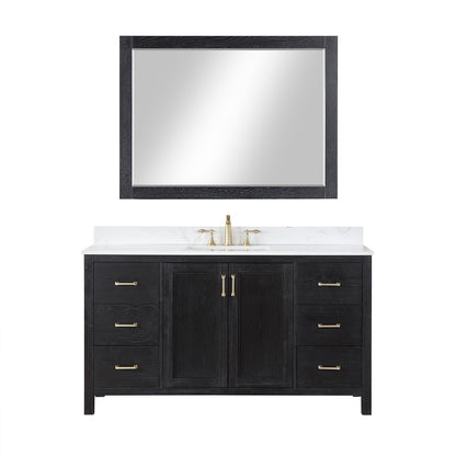 Hadiya 60" Single Bathroom Vanity Set in Black Oak with Aosta White Engineered Stone Countertop with Mirror