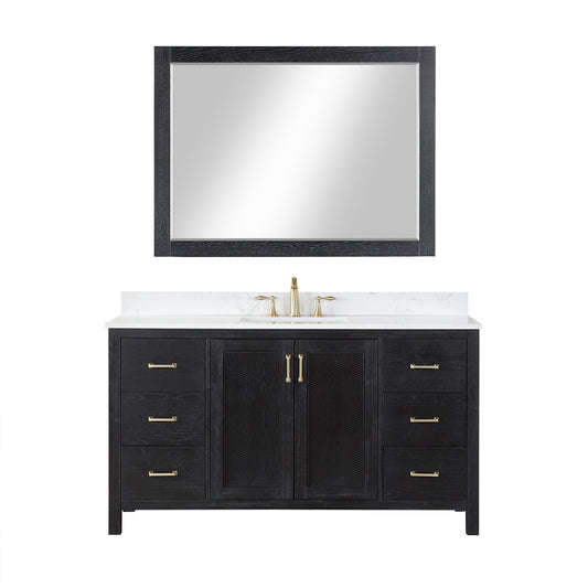 Hadiya 60" Single Bathroom Vanity Set in Black Oak with Aosta White Engineered Stone Countertop with Mirror