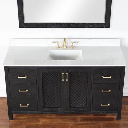 Hadiya 60" Single Bathroom Vanity Set in Black Oak with Aosta White Engineered Stone Countertop with Mirror