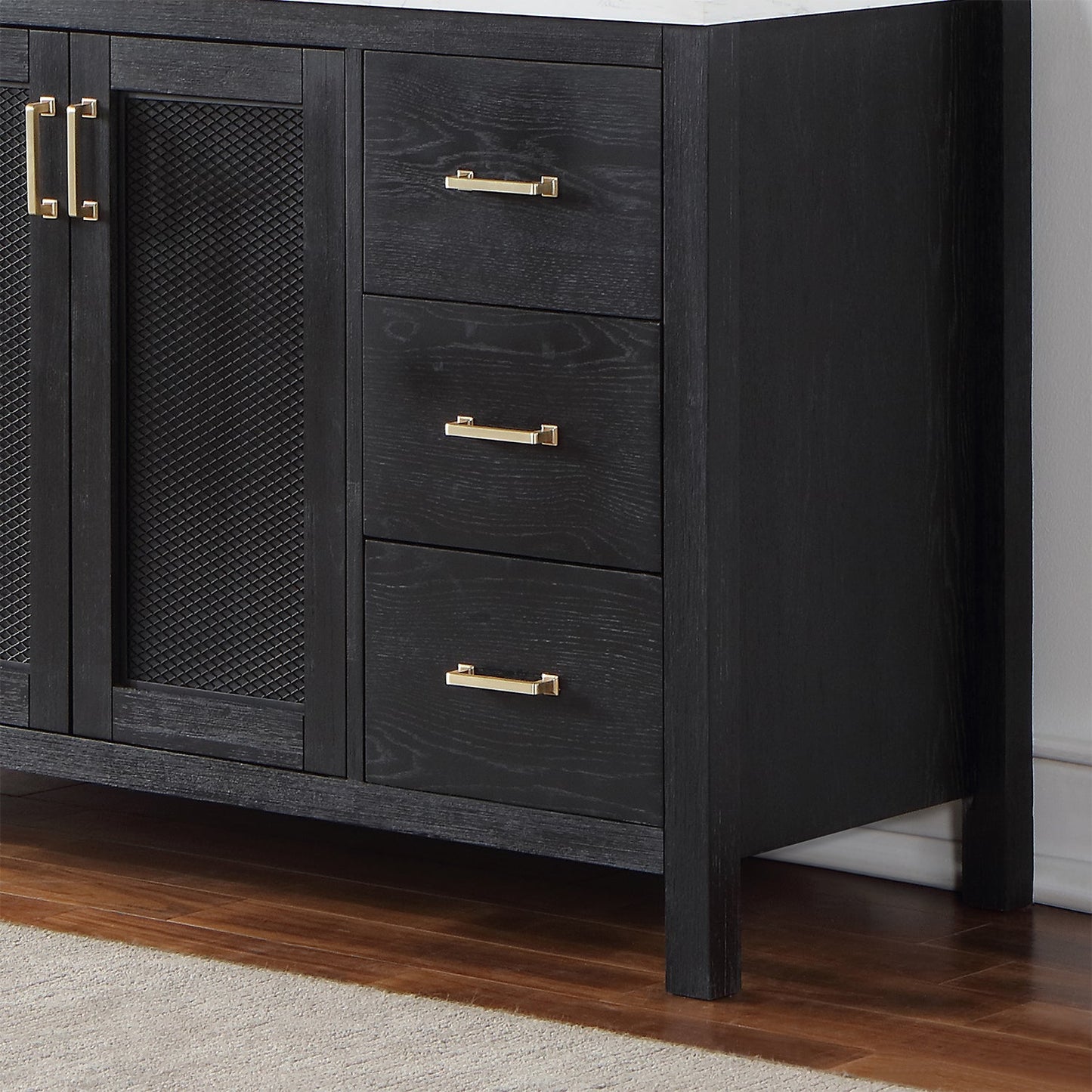 Hadiya 60" Single Bathroom Vanity Set in Black Oak with Aosta White Engineered Stone Countertop with Mirror
