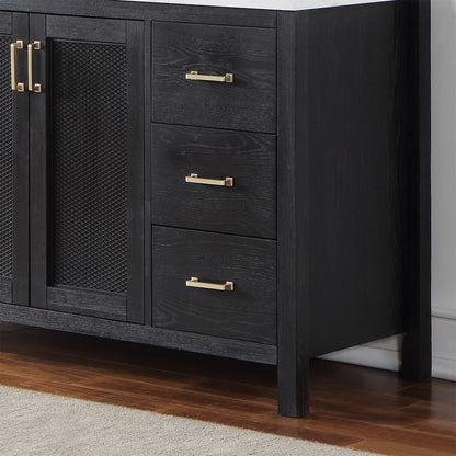 Hadiya 60" Single Bathroom Vanity Set in Black Oak with Aosta White Engineered Stone Countertop with Mirror