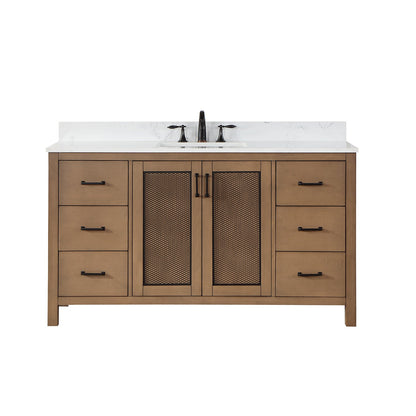 Hadiya 60" Single Bathroom Vanity Set in Brown Pine with Aosta White Engineered Stone Countertop without Mirror