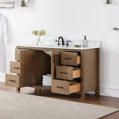 Hadiya 60" Single Bathroom Vanity Set in Brown Pine with Aosta White Engineered Stone Countertop without Mirror
