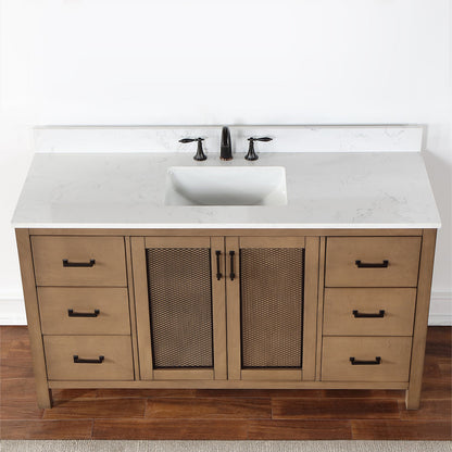 Hadiya 60" Single Bathroom Vanity Set in Brown Pine with Aosta White Engineered Stone Countertop without Mirror
