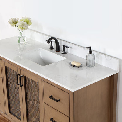 Hadiya 60" Single Bathroom Vanity Set in Brown Pine with Aosta White Engineered Stone Countertop without Mirror