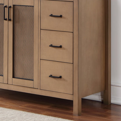 Hadiya 60" Single Bathroom Vanity Set in Brown Pine with Aosta White Engineered Stone Countertop without Mirror