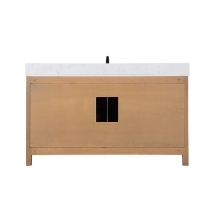 Hadiya 60" Single Bathroom Vanity Set in Brown Pine with Aosta White Engineered Stone Countertop without Mirror