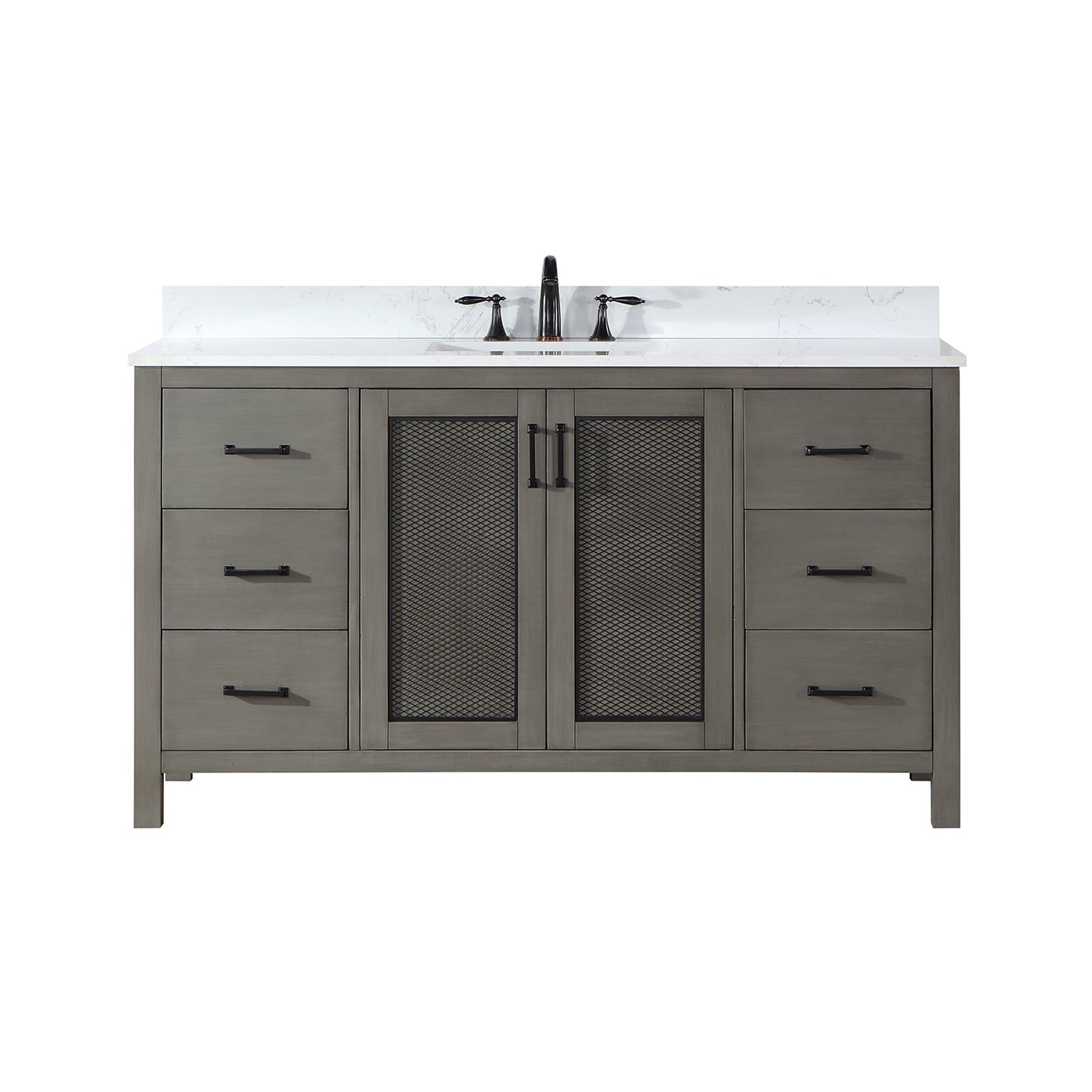 Hadiya 60" Single Bathroom Vanity Set in Gray Pine with Aosta White Engineered Stone Countertop without Mirror