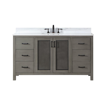 Hadiya 60" Single Bathroom Vanity Set in Gray Pine with Aosta White Engineered Stone Countertop without Mirror