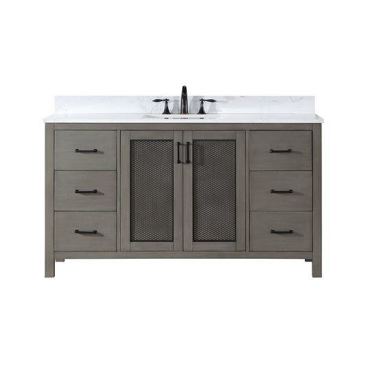 Hadiya 60" Single Bathroom Vanity Set in Gray Pine with Aosta White Engineered Stone Countertop without Mirror